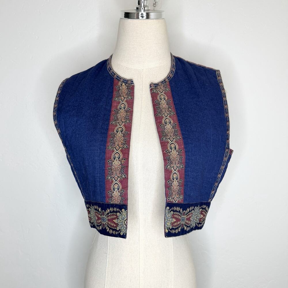 Vintage Suttles And Seawinds Quilted Cropped Open Vest Womens Small Navy Blue